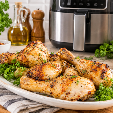 Air Fryer Chicken Legs with Buttery Dijon Marinade