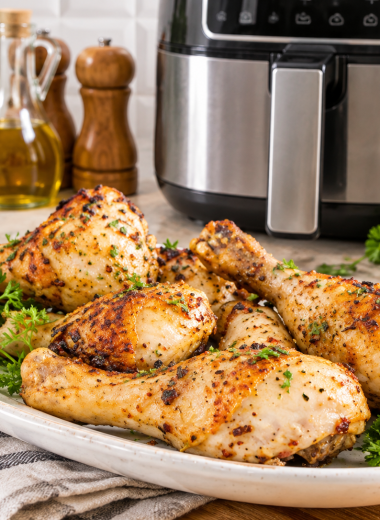 Air Fryer Chicken Legs with Buttery Dijon Marinade