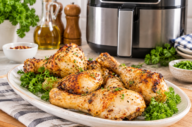 Air Fryer Chicken Legs with Buttery Dijon Marinade