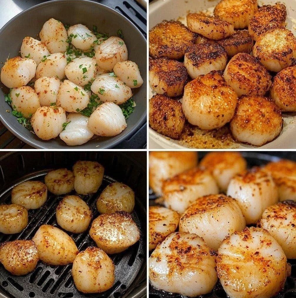 Air Fryer Scallops with Garlic Lemon Cream Sauce