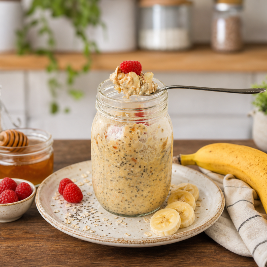 High Protein Banana Chia Almond Milk Oats